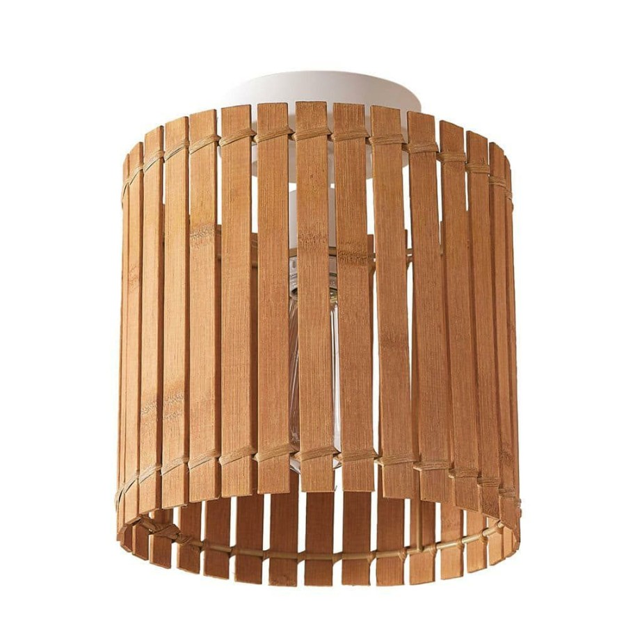 Flush Mount Lights * | 9 In. 1-Light Matte White Semi-Flush Mount Ceiling Light With Natural Bamboo Shade By Globe Electric