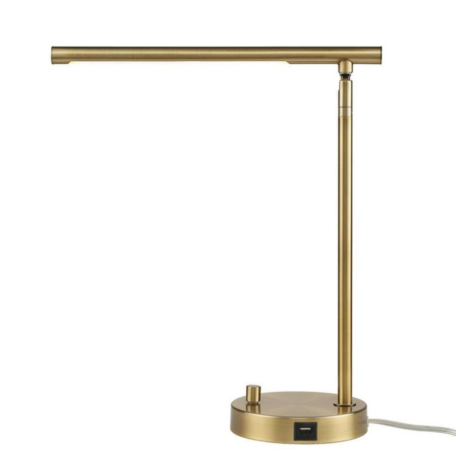 Lamps * | Ross 16 In. Matte Brass Led Integrated Desk Lamp With 2.1A Usb Port By Globe Electric