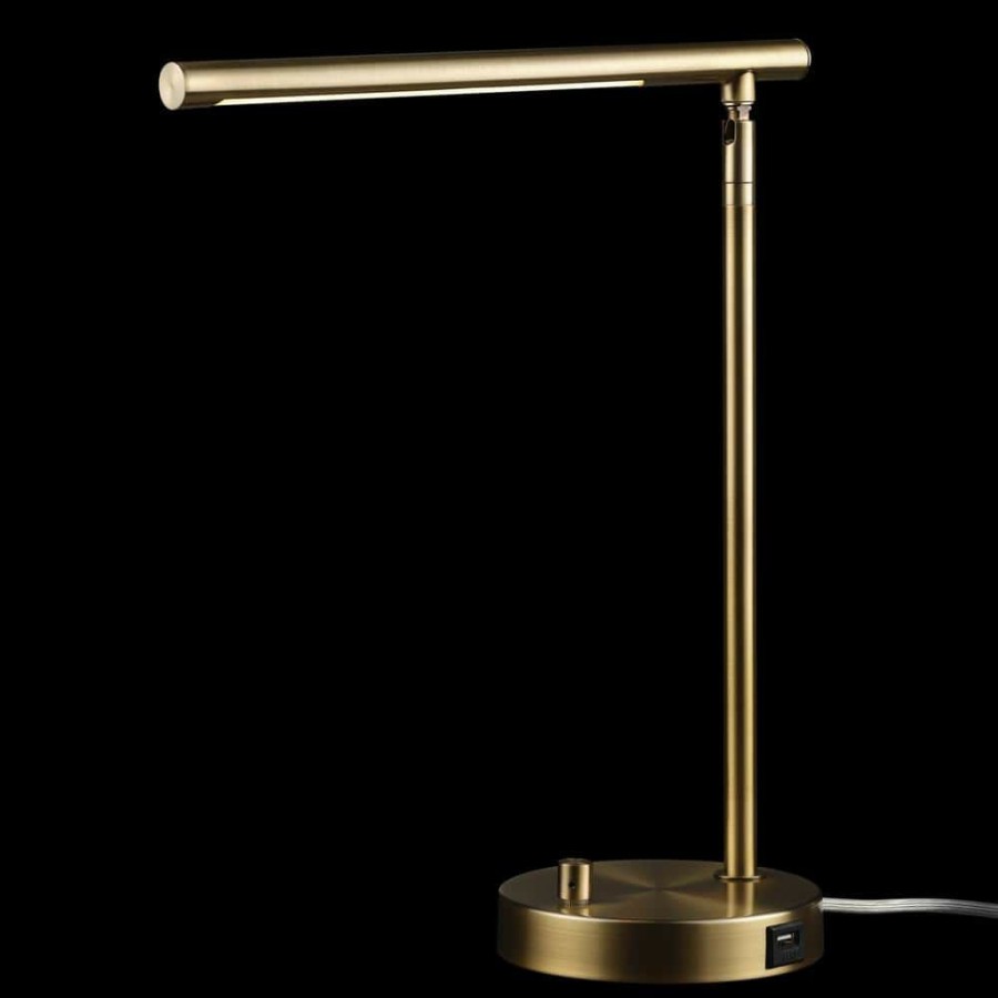 Lamps * | Ross 16 In. Matte Brass Led Integrated Desk Lamp With 2.1A Usb Port By Globe Electric