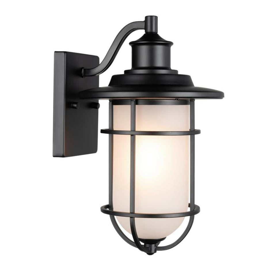 Outdoor Lighting * | Turner 1-Light Matte Black Outdoor Indoor Wall Lantern Sconce With Frosted Glass Shade By Globe Electric