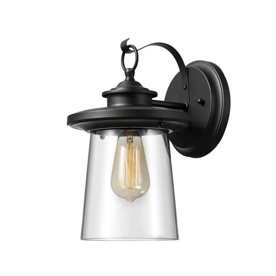 Outdoor Lighting * | Valmont 1-Light Black Outdoor Wall Lantern Sconce By Globe Electric