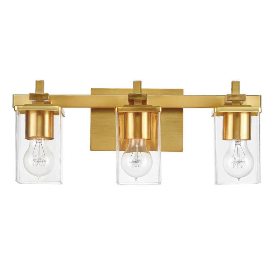 Vanity Lighting * | Dakota 20 In. 3-Light Matte Brass Vanity Light With Clear Glass Shades By Globe Electric