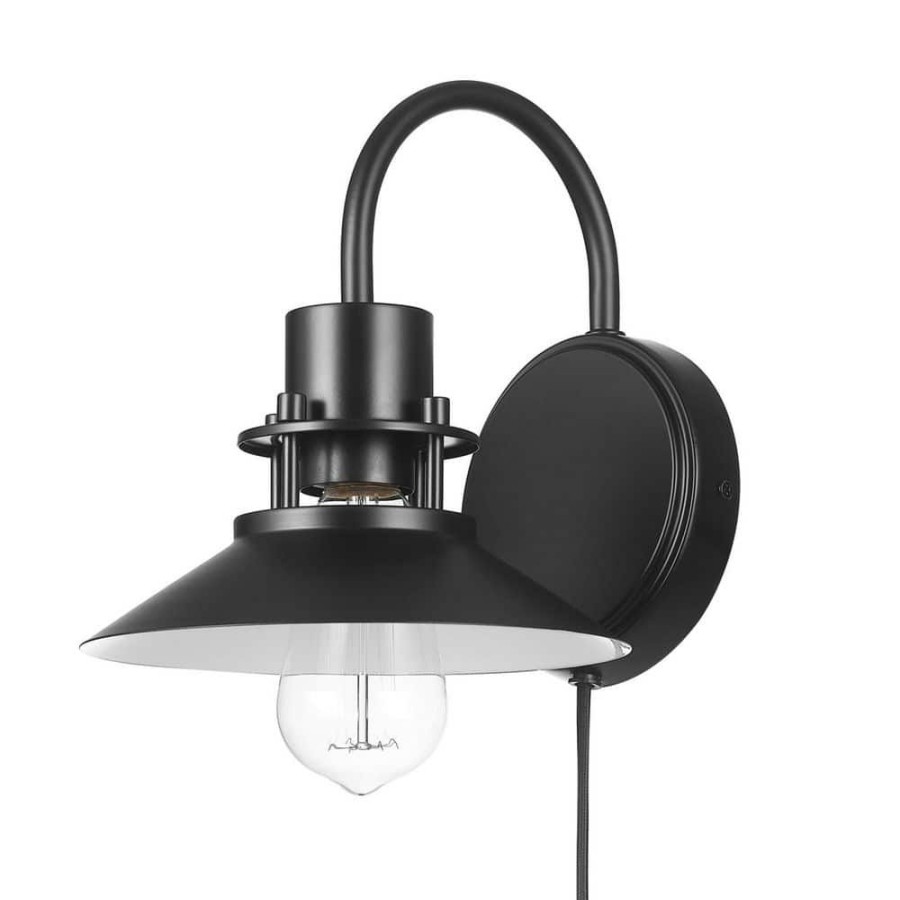 Wall Sconces * | 1-Light Matte Black Plug-In Or Hardwire Wall Sconce, In-Line On/Off Rocker Switch By Globe Electric