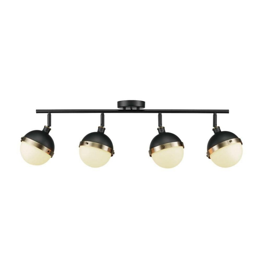 Track Lighting * | Bari 2.8 Ft. 4-Lights Matte Black Fixed Track Lighting Kit With Brass Accents And Frosted Glass Shades, Bulbs Included By Globe Electric