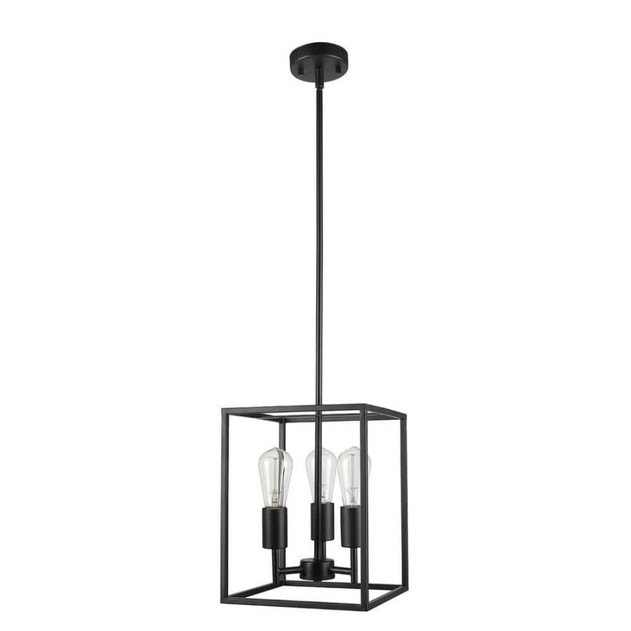 Chandeliers * | Heath 3-Light Matte Black Convertible Chandelier To Flush Mount Ceiling Light By Globe Electric