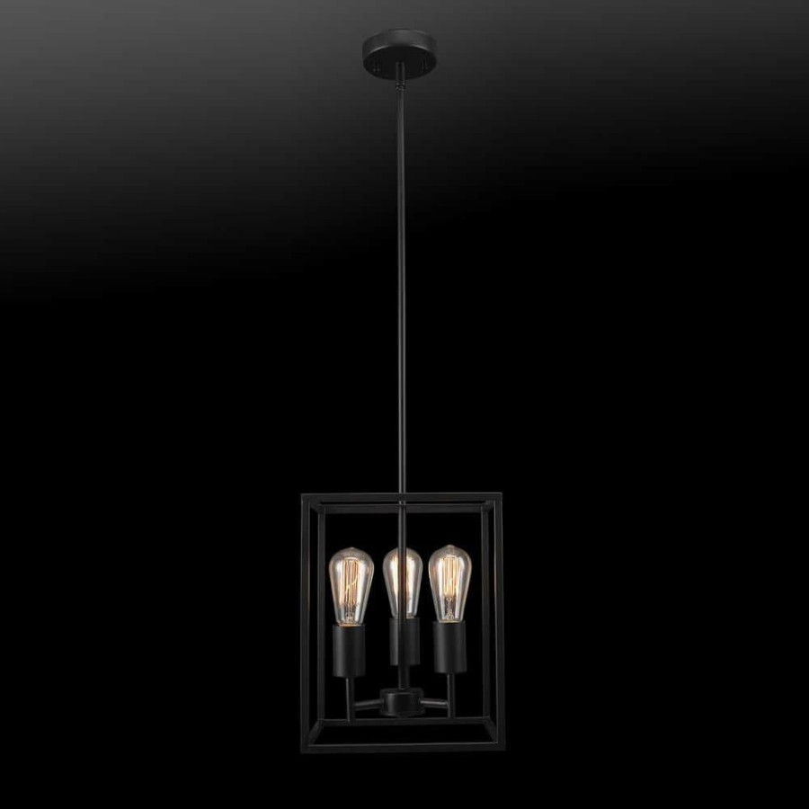 Chandeliers * | Heath 3-Light Matte Black Convertible Chandelier To Flush Mount Ceiling Light By Globe Electric