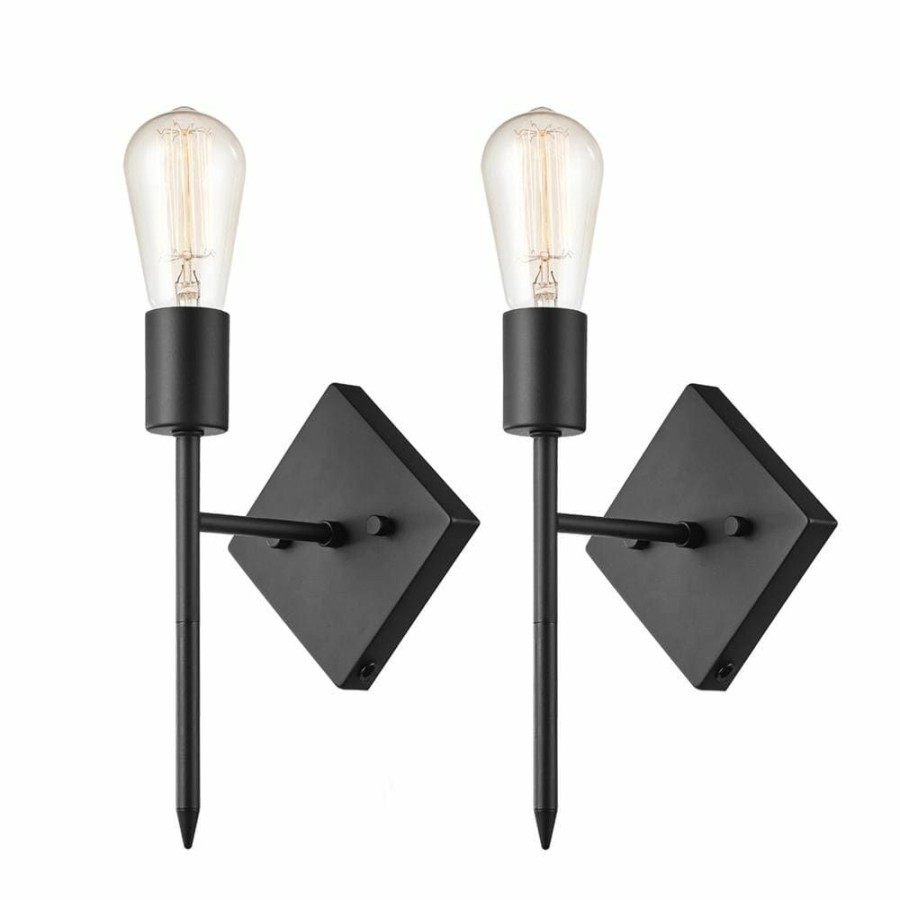 Wall Sconces * | Rotterdam 1-Light Matte Black Plug-In Or Hardwire Wall Sconce (2-Pack) By Globe Electric