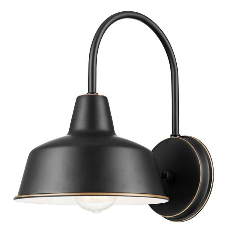 Outdoor Lighting * | Delancey 1-Light Oil Rubbed Bronze And White Outdoor/Indoor Wall Lantern Sconce By Globe Electric