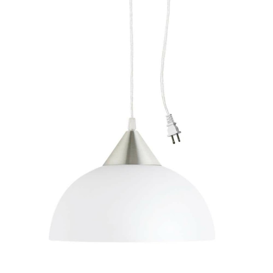 Chandeliers * | Amris 1-Light 11 In. Plug-In White Hanging Pendant By Globe Electric