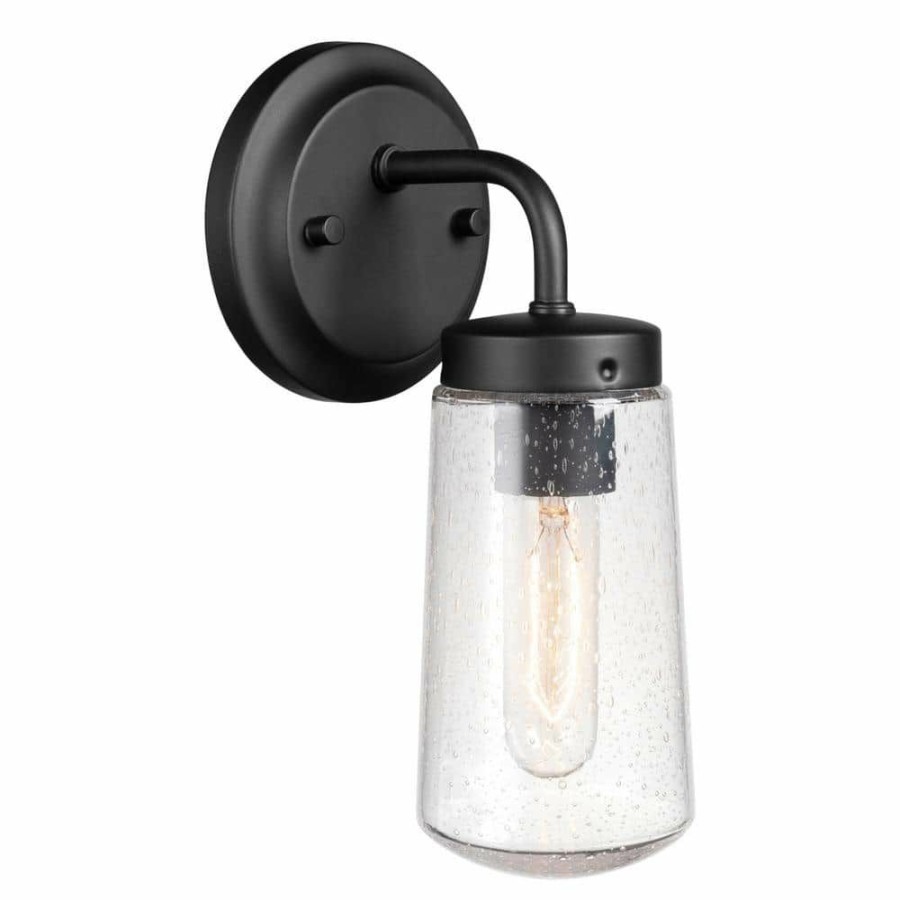 Outdoor Lighting * | Tyson 1-Light Dark Bronze Outdoor Indoor Wall Lantern Sconce With Clear Seeded Glass Shade, By Globe Electric