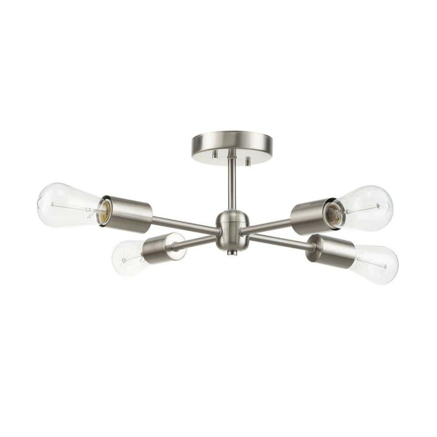 Flush Mount Lights * | Vane 17 In. 4-Light Brushed Nickel Semi-Flush Mount By Globe Electric