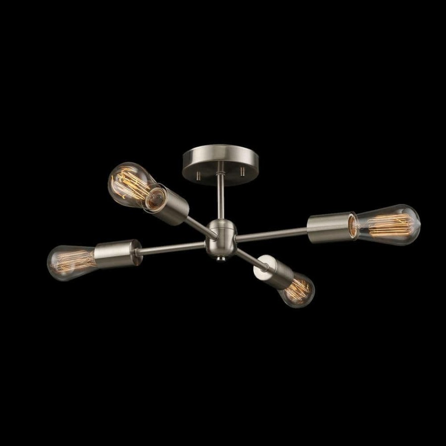 Flush Mount Lights * | Vane 17 In. 4-Light Brushed Nickel Semi-Flush Mount By Globe Electric