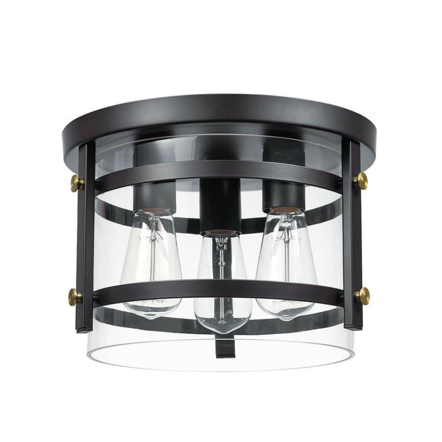 Flush Mount Lights * | Wexford 9.8 In. 3-Light Dark Bronze Flush Mount By Globe Electric