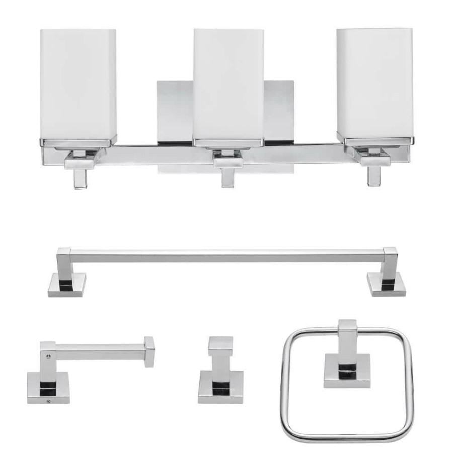 Vanity Lighting * | Finn 3-Light Chrome All-In-One Bath Light Vanity (5-Piece) By Globe Electric