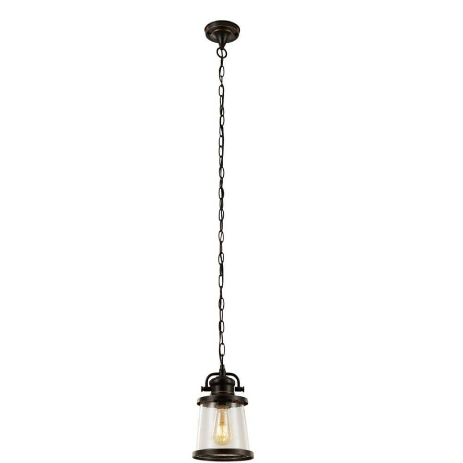 Outdoor Lighting * | Charlie 1-Light Oil Rubbed Bronze Outdoor Hanging Pendant, Vintage Edison Led Bulb Included By Globe Electric