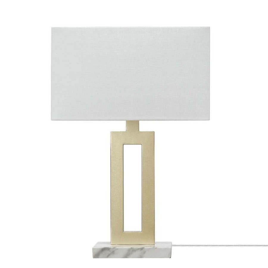 Lamps * | D'Alessio 20 In. Gold Table Lamp With White Linen Shade And Faux Marble Base, Cec Title 20 Led Bulb Included By Globe Electric