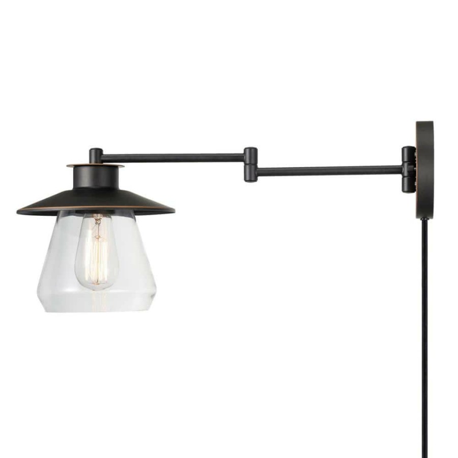 Wall Sconces * | Nate 1-Light Oil Rubbed Bronze Plug-In Or Hardwire Wall Sconce With Clear Glass Shade By Globe Electric