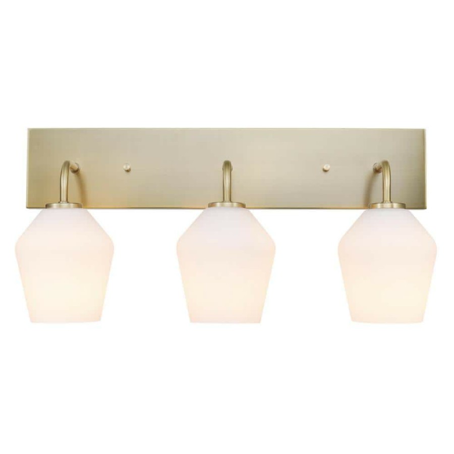 Vanity Lighting * | Raja 24 In. 3-Lights Matte Brass Vanity Light With Opal Glass Shades By Globe Electric