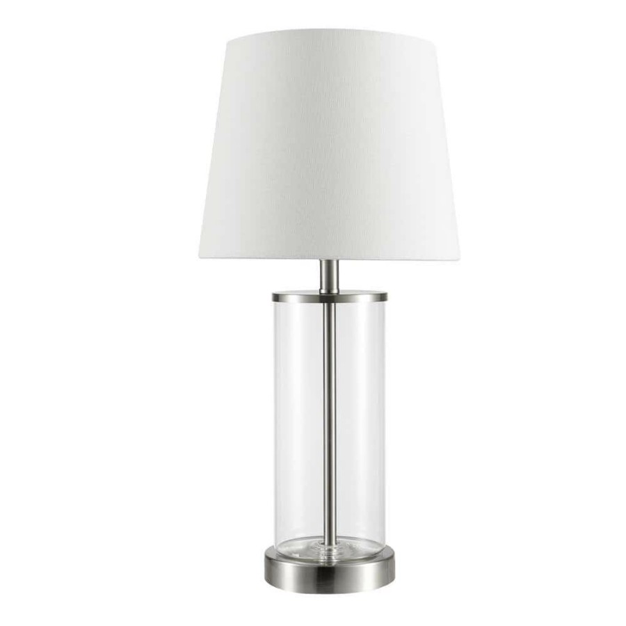 Lamps * | Maya 20 In. Fillable Clear Glass Table Lamp With White Linen Shade By Globe Electric