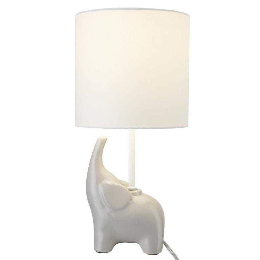 Lamps * | Ellie 16.5 In. Light Gray Ceramic Elephant Table Lamp With White Fabric Shade And On/Off Switch On Socket By Globe Electric