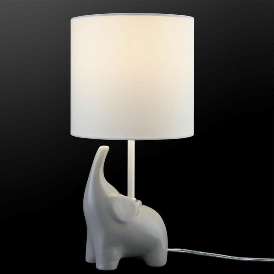 Lamps * | Ellie 16.5 In. Light Gray Ceramic Elephant Table Lamp With White Fabric Shade And On/Off Switch On Socket By Globe Electric