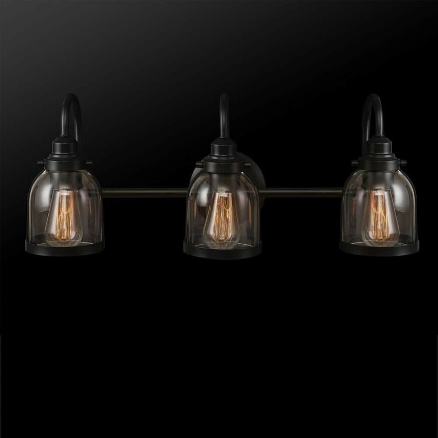 Vanity Lighting * | Devonport 24 In. 3-Light Matte Black Vanity Light With Clear Glass Shades, 4-Piece Bathroom Accessory Set Included By Globe Electric