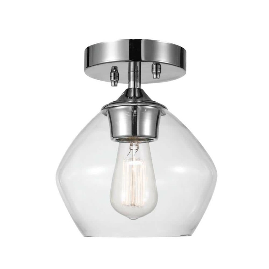 Flush Mount Lights * | Harrow 1-Light Chrome Semi-Flush Mount Ceiling Light With Clear Glass Shade By Globe Electric