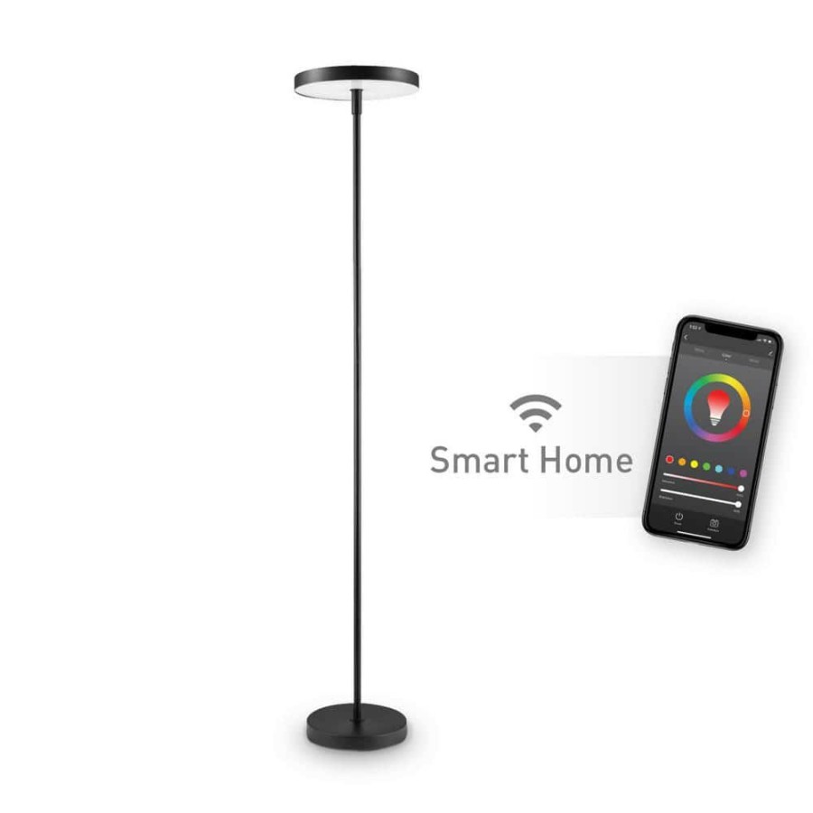 Lamps * | 36-Watt Wi-Fi Smart Black Multicolor Changing Rgb Tunable White Led Integrated Floor Lamp, No Hub Required By Globe Electric