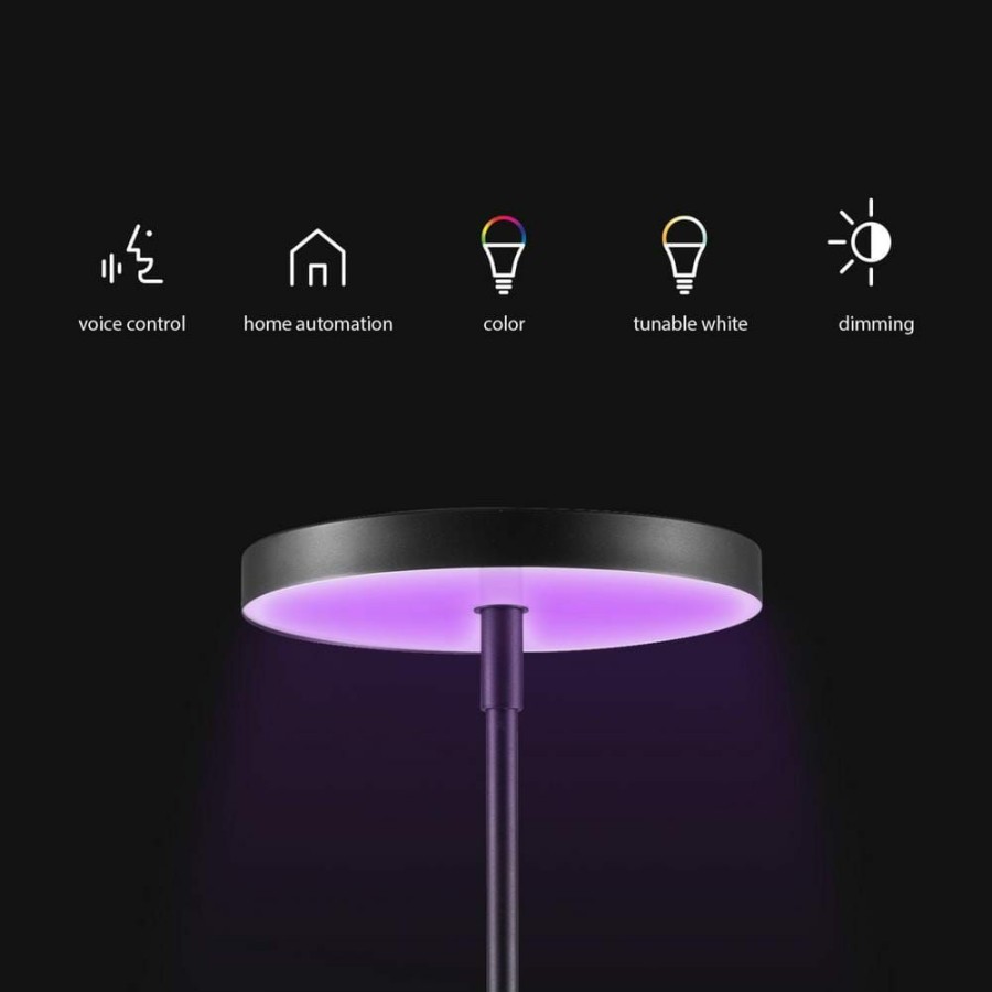 Lamps * | 36-Watt Wi-Fi Smart Black Multicolor Changing Rgb Tunable White Led Integrated Floor Lamp, No Hub Required By Globe Electric