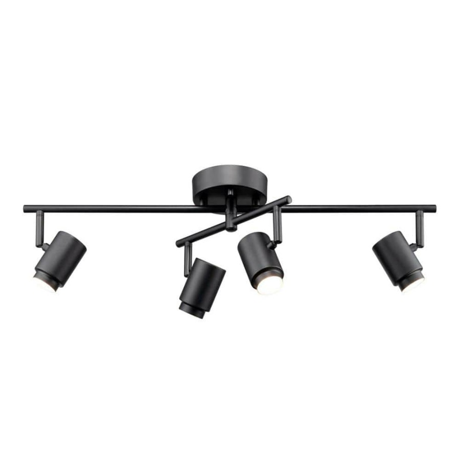 Track Lighting * | Walton 2 Ft. 4-Light Matte Black 29-Watt Integrated Led Linear Track Lighting Kit With Swivel Center Bar By Globe Electric