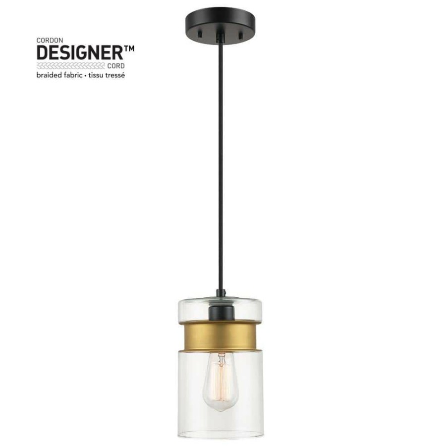 Chandeliers * | Dionne 1-Light Matte Black Pendant Light With Brass Accents And Clear Glass Shade By Globe Electric