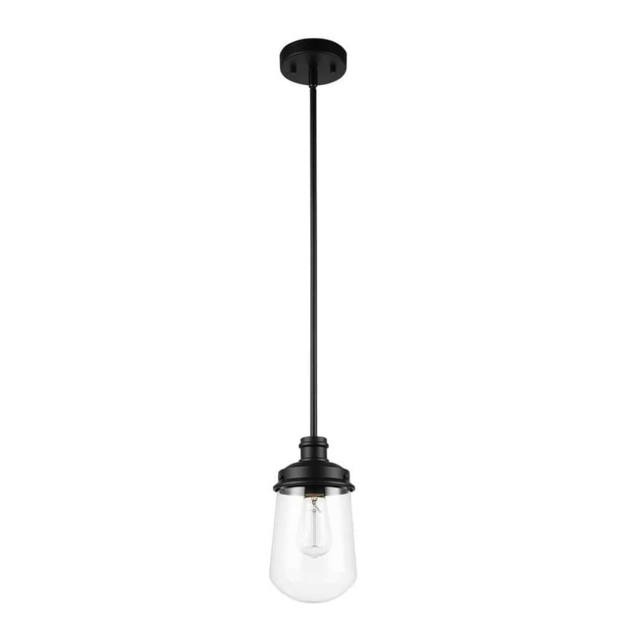 Pendant Lights * | Abraham 1-Light Matte Black Pendant Light With Clear Glass Shade, Vintage Edison Incandescent Bulb Included By Globe Electric