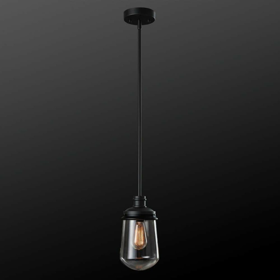 Pendant Lights * | Abraham 1-Light Matte Black Pendant Light With Clear Glass Shade, Vintage Edison Incandescent Bulb Included By Globe Electric