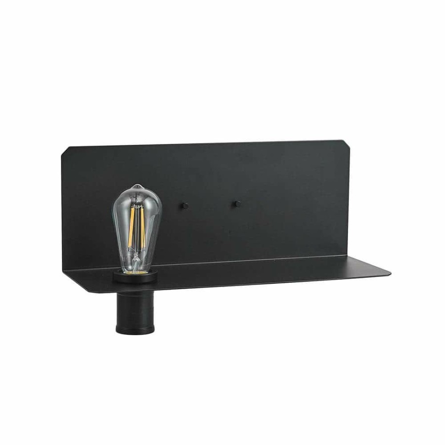 Wall Sconces * | Functional Series 1-Light Black Plug-In Wall Sconce With Shelf Led Bulb Included By Globe Electric