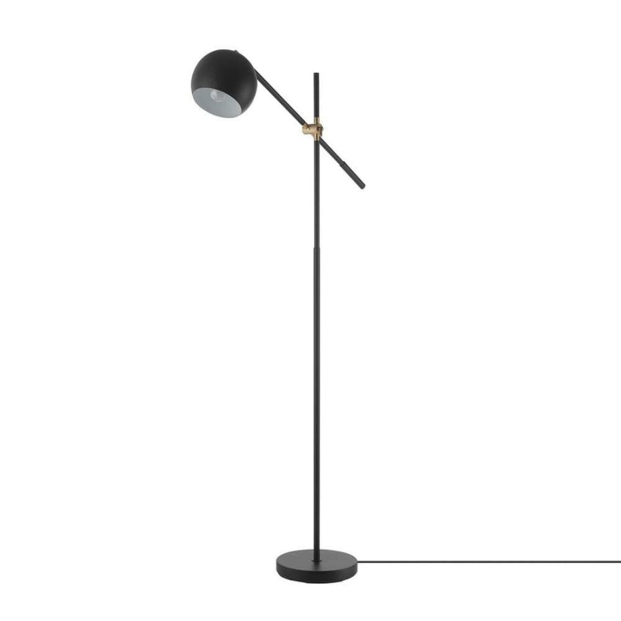 Lamps * | 60 In. Matte Black Floor Lamp With Brass Pivot And Matte Black Shade, In-Line On/Off Foot Switch By Globe Electric