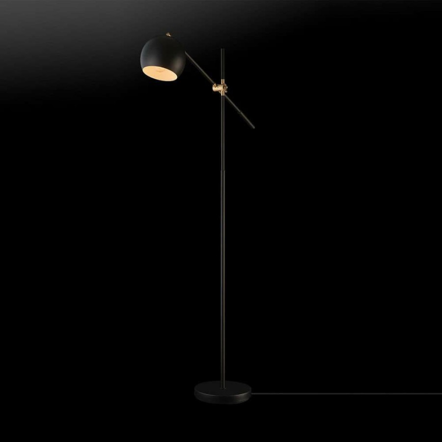 Lamps * | 60 In. Matte Black Floor Lamp With Brass Pivot And Matte Black Shade, In-Line On/Off Foot Switch By Globe Electric