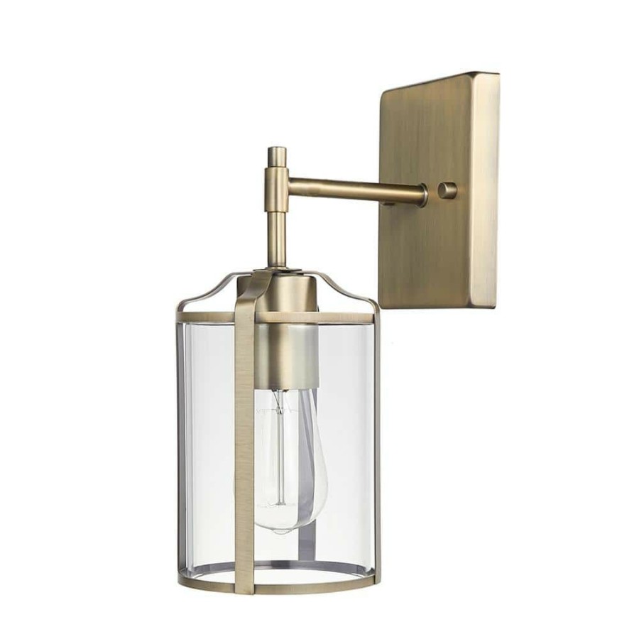 Wall Sconces * | Gretel 1-Light Antique Brass Wall Sconce With Clear Glass Shade And Vintage Edison Incandescent Bulb Included By Globe Electric