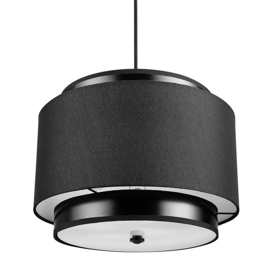 Pendant Lights * | Simon 2-Light Matte Black Pendant Light With Black Fabric Outer Shade And Black Cloth Cord By Globe Electric