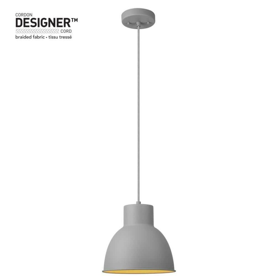 Chandeliers * | 1-Light Matte Gray Pendant With Gray Designer Fabric Cord By Globe Electric