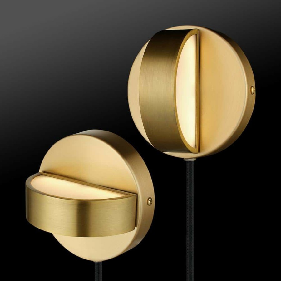 Wall Sconces * | Magnus Matte Brass Led Integrated Plug-In Or Hardwired Wall Sconce, 2-Pack By Globe Electric