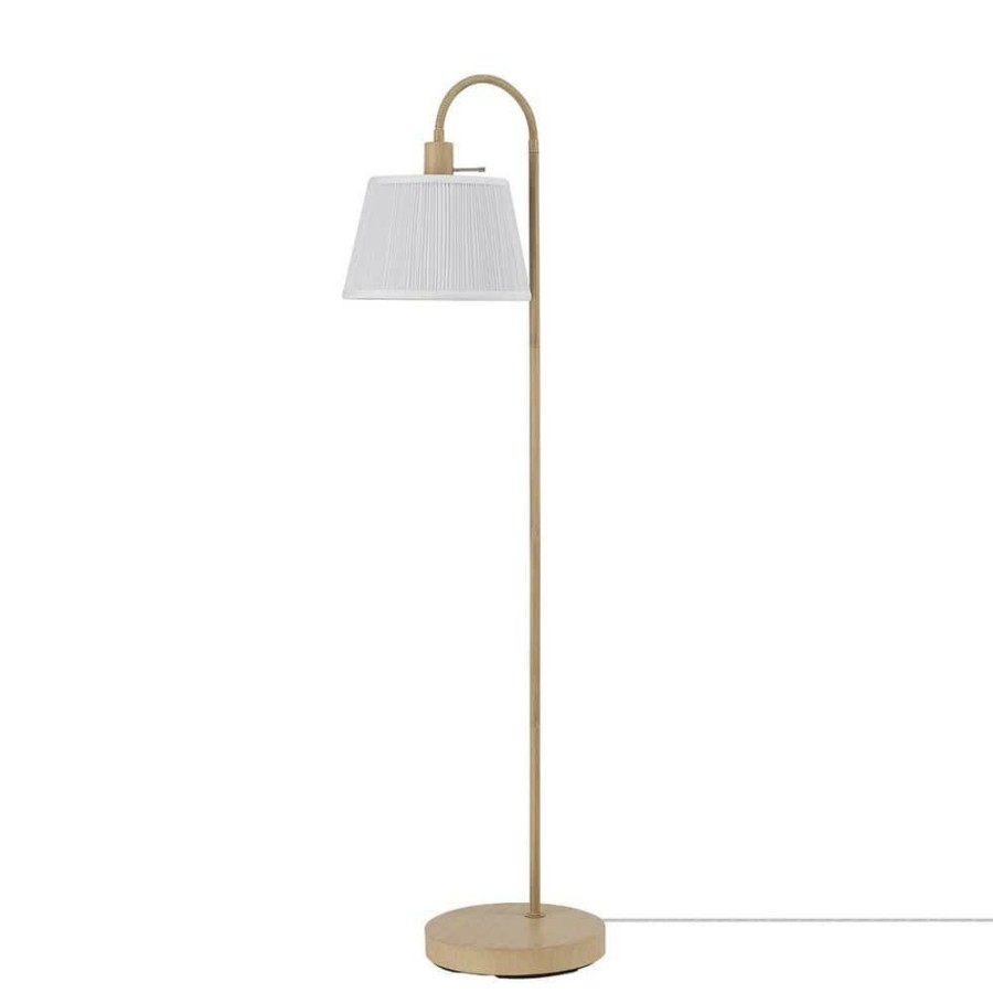 Lamps * | 68 In. Light Faux Wood Floor Lamp With White Pattern Shade, On/Off Rotary Switch On Socket By Globe Electric