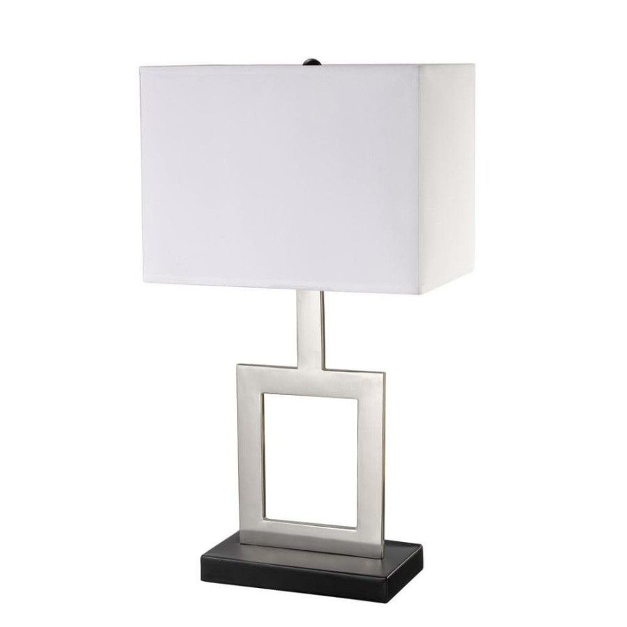 Lamps * | Haven 21 In. Brushed Nickel Finish Indoor Table Lamp With White Fabric Shade By Globe Electric