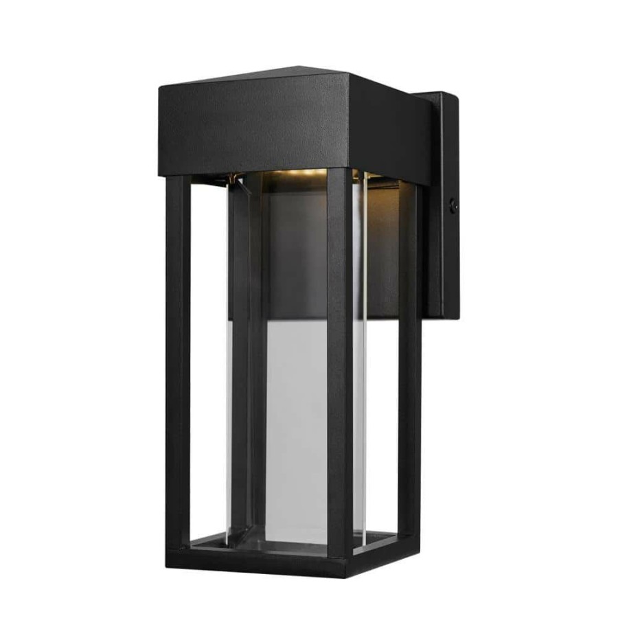 Outdoor Lighting * | Bowie 10-Watt Matte Black Outdoor Integrated Led Wall Lantern Sconce By Globe Electric