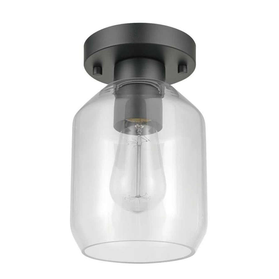 Outdoor Lighting * | Middleton 1-Light Matte Black Outdoor Indoor Flush Mount Ceiling Light With Clear Glass Shade By Globe Electric