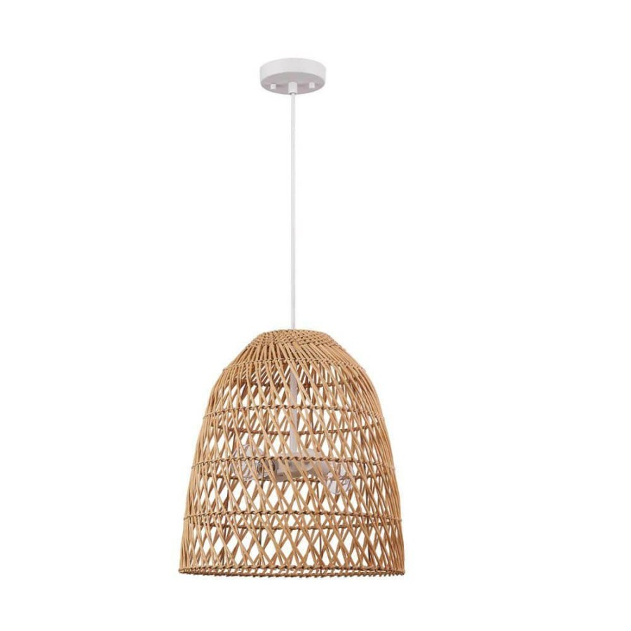 Chandeliers * | 2-Light White Chandelier With Bamboo Shade By Globe Electric