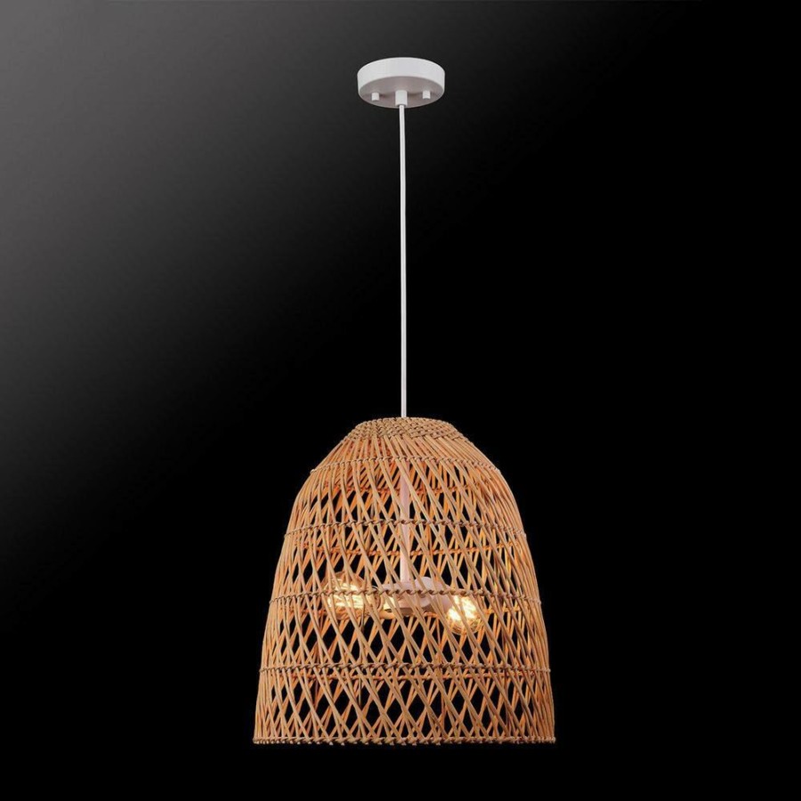 Chandeliers * | 2-Light White Chandelier With Bamboo Shade By Globe Electric