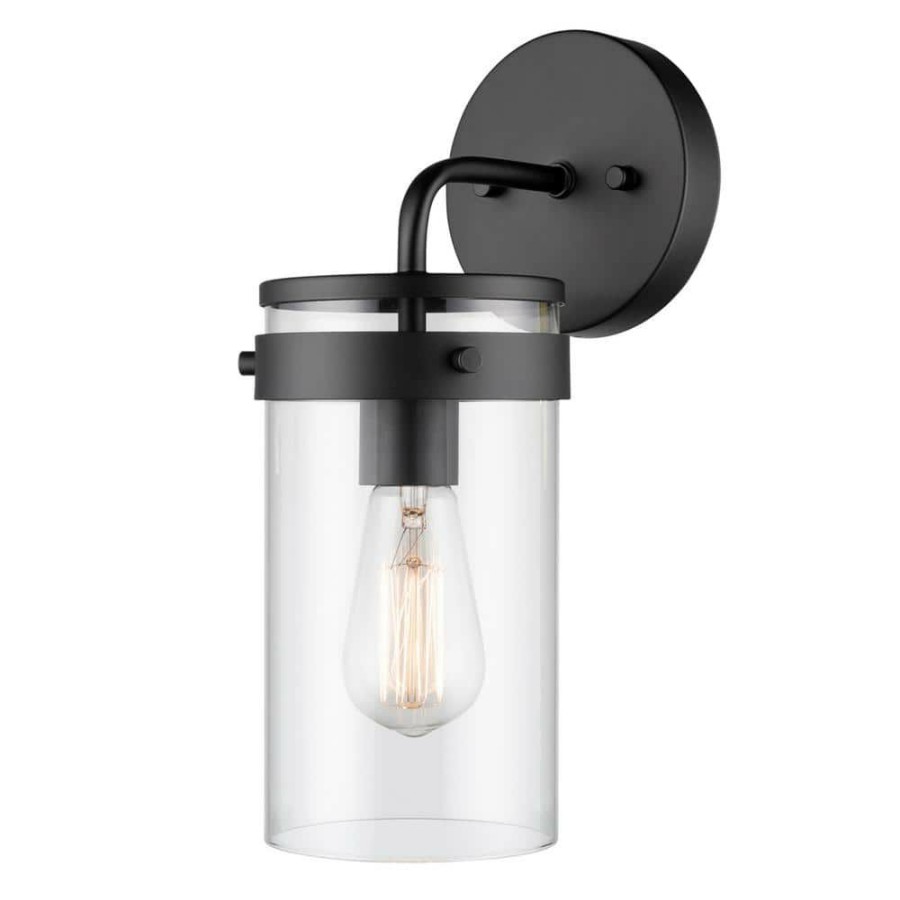 Outdoor Lighting * | Brookdale 1-Light Matte Black Outdoor Indoor Wall Lantern Sconce With Clear Glass Shade By Globe Electric