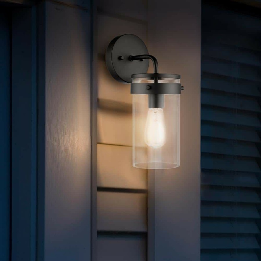 Outdoor Lighting * | Brookdale 1-Light Matte Black Outdoor Indoor Wall Lantern Sconce With Clear Glass Shade By Globe Electric