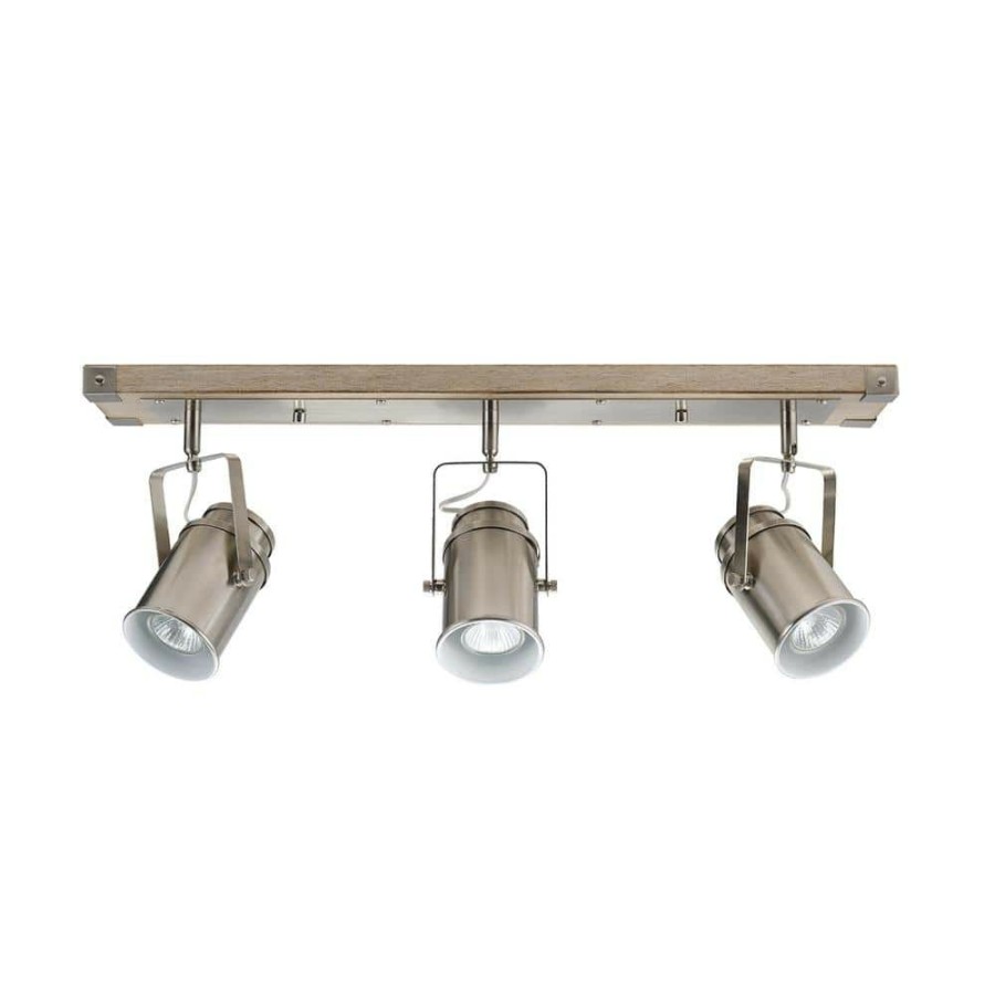 Track Lighting * | Williamsburg 2 Ft. 3-Light Brushed Nickel Linear Track Lighting Kit With Light Faux Wood Canopy, Bulbs Included By Globe Electric