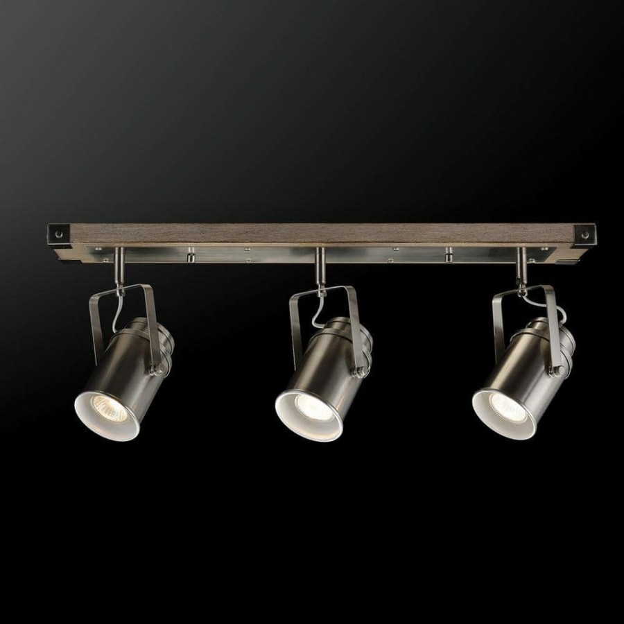 Track Lighting * | Williamsburg 2 Ft. 3-Light Brushed Nickel Linear Track Lighting Kit With Light Faux Wood Canopy, Bulbs Included By Globe Electric